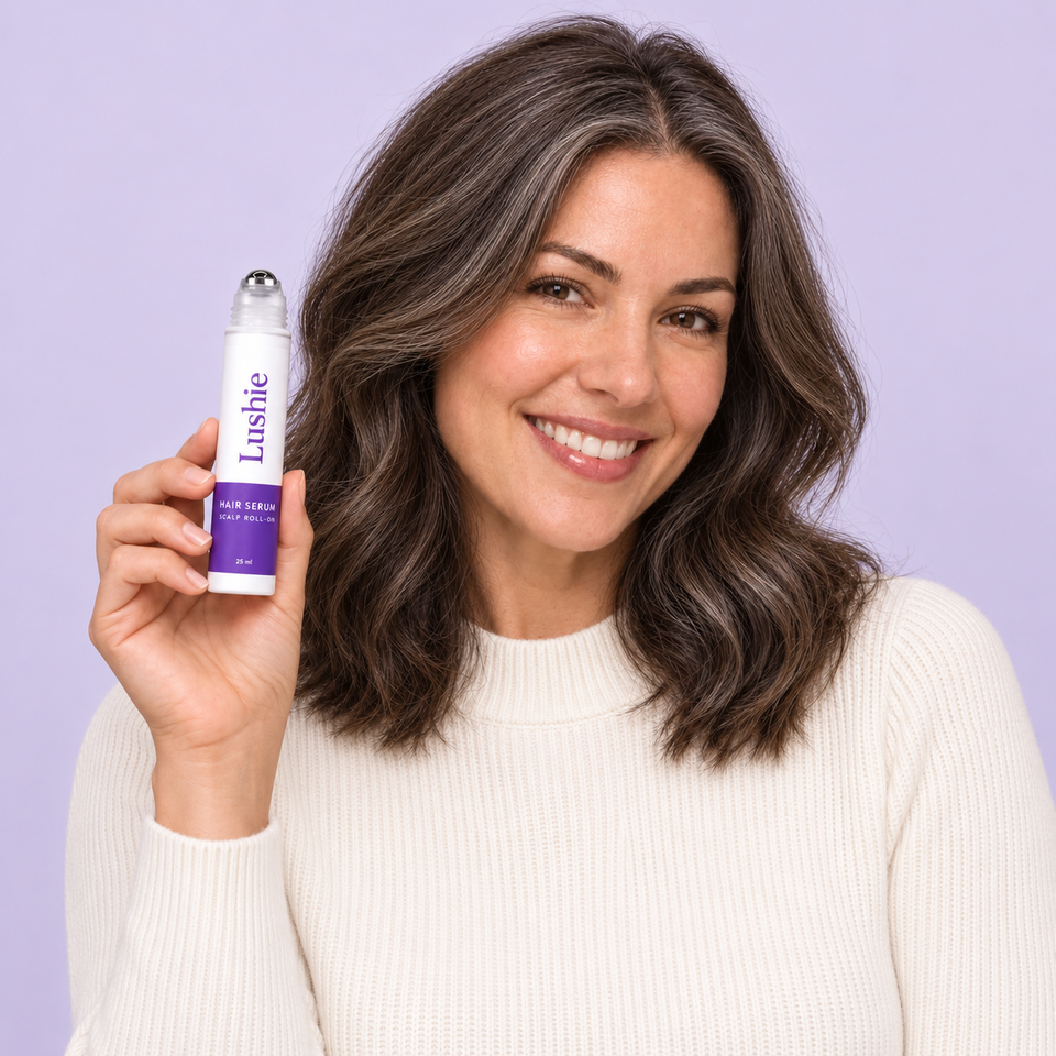 Customer holding the hair-growth roll-on